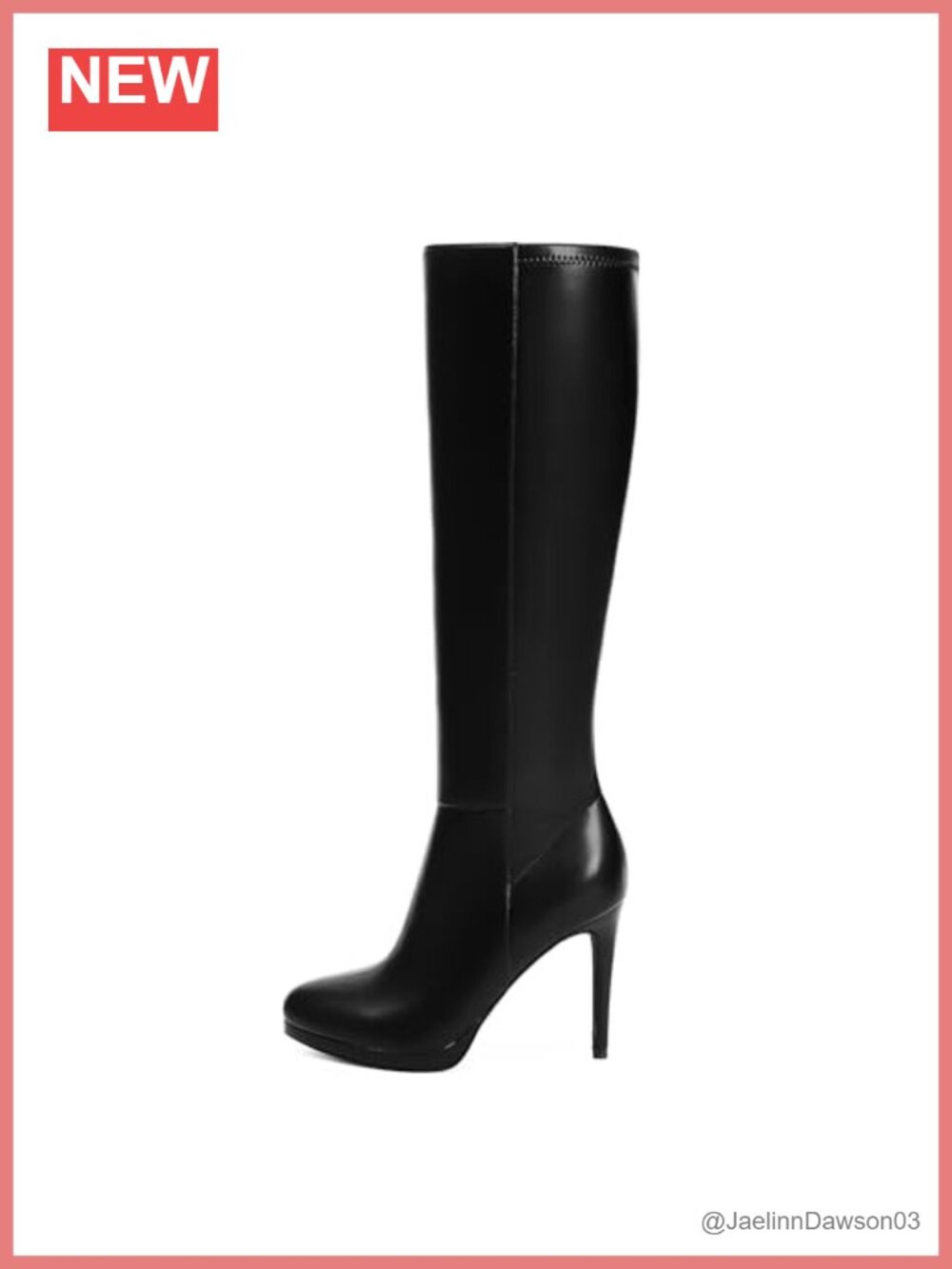 Black Knee High Platform Boots Women Round Toe Stiletto Heel Faux Leather Zip